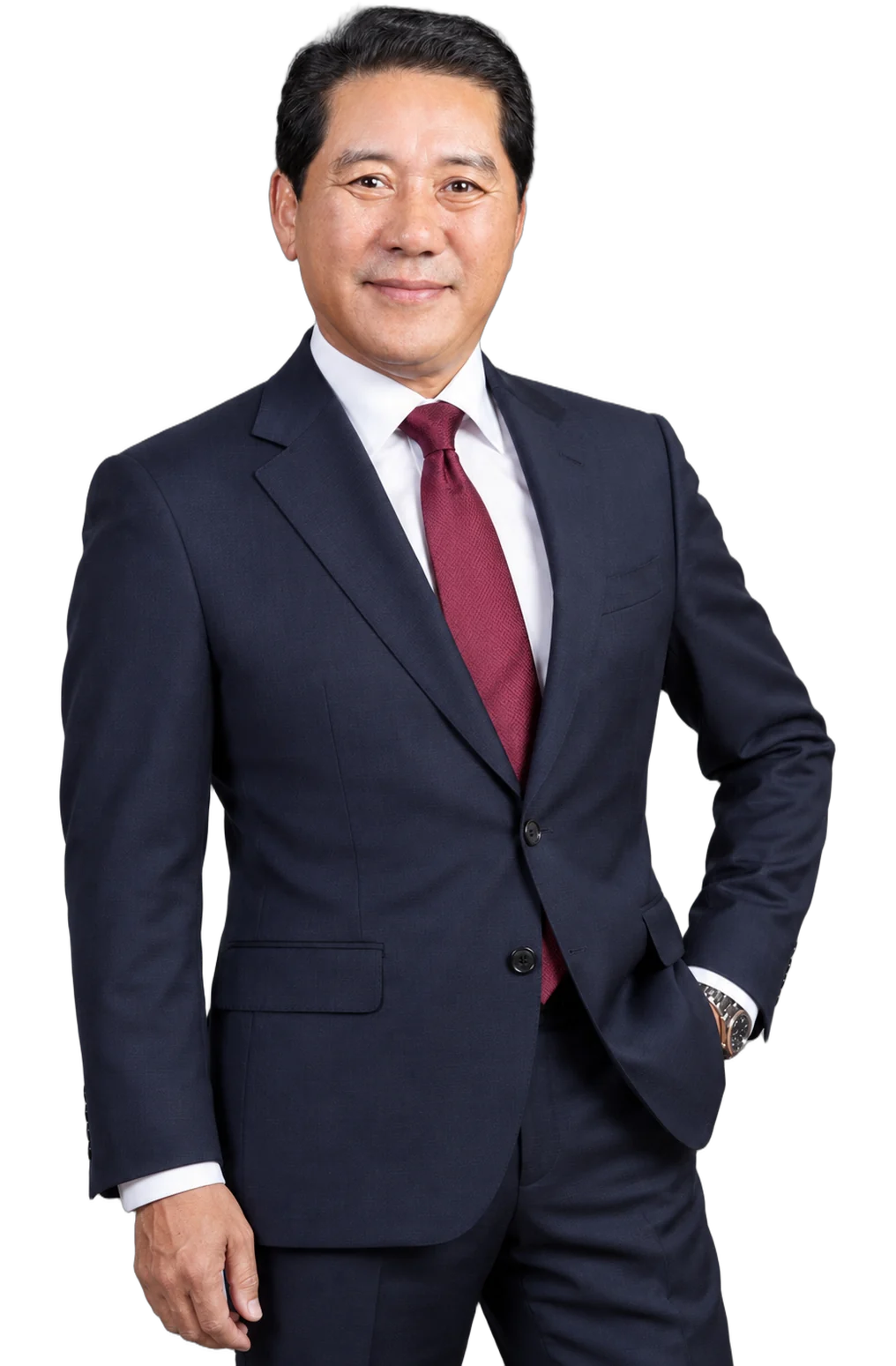 네이비 정장에 버건디 넥타이를 맨 박종신 회장